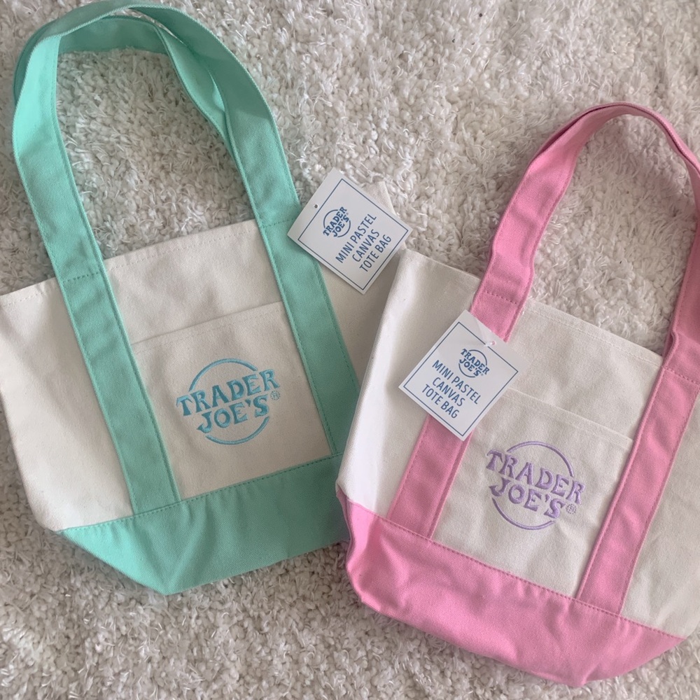 Trader Joe’s Mini Green and Pink Canvas Tote (2 two)